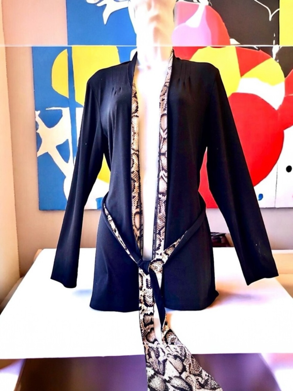 Due Per Due Vintage Black Open Jacket Topper Blazer + Reptile Print Belt